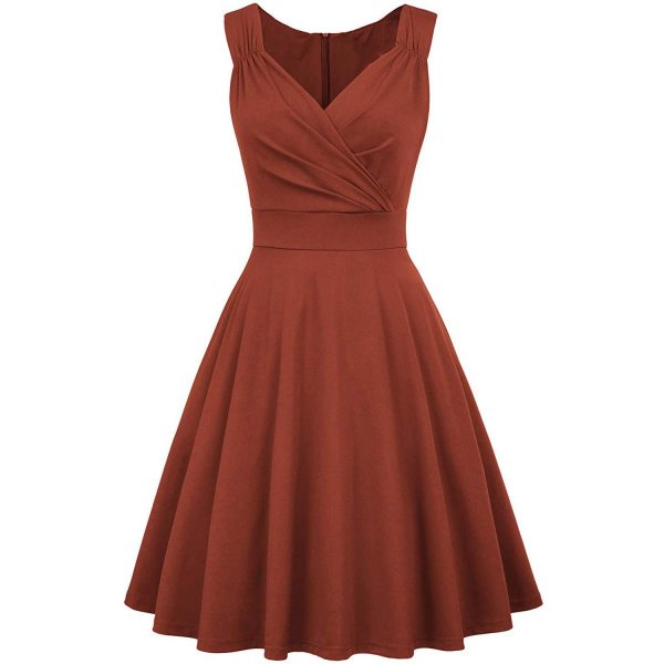 Red-brown Female Vintage Dresses Summer Dress Sundress