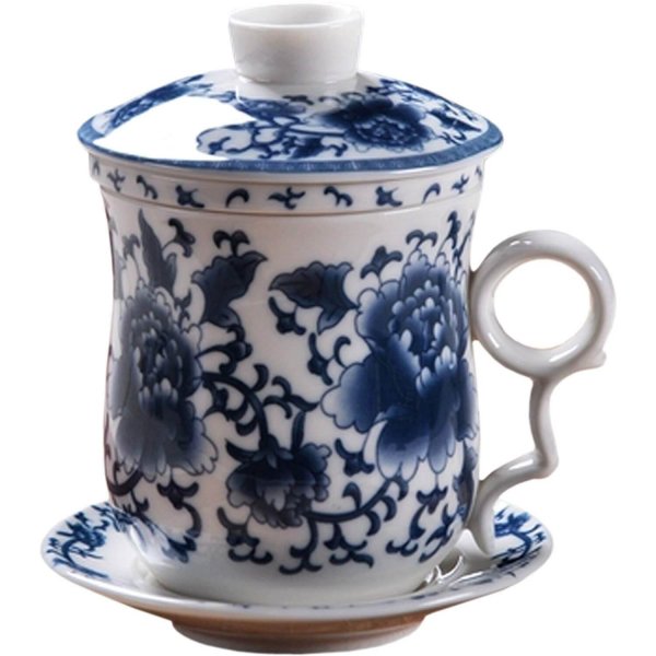 Blue Peony Flowers Simplicity Chinese Kungfu Teacup Style Teacups Gift Pack