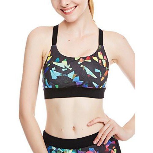 Women's Workout Yoga Clothes Activewear Cross Strap Racerback Sports Bra - Blcak/Yellow